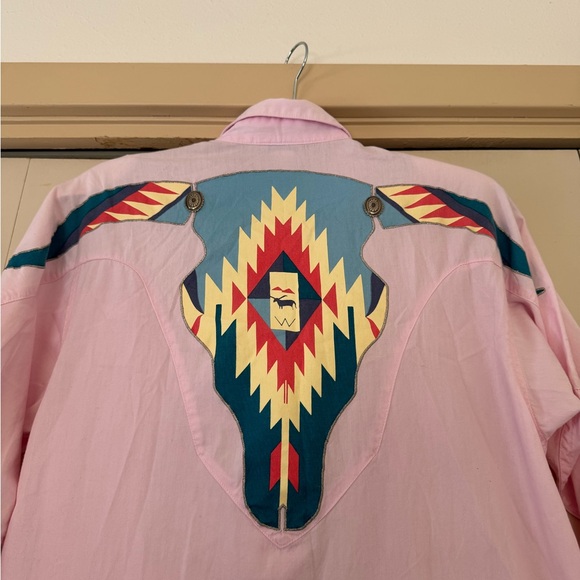 Rare Vintage Wranglers Women’s Southwest Aztec Shirt Pink Bull Design Size Med - Picture 9 of 13